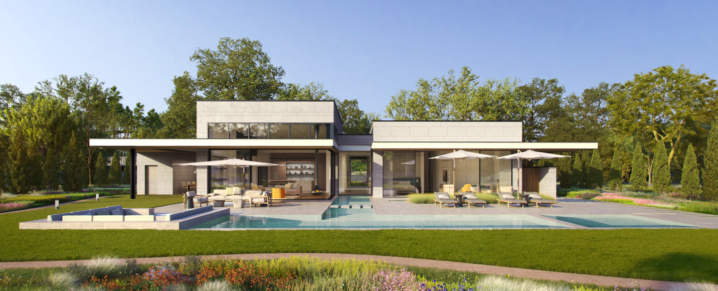 무와 제이드(MUWA JADE) THE HILLSIDE 단층 빌라 외관, 넓은 수영장과 연결된 세컨드하우스 고급 별장