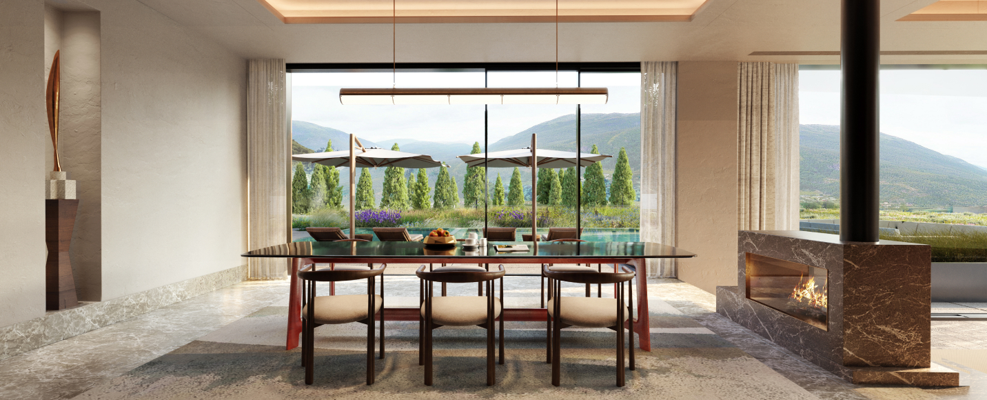 무와 제이드(MUWA JADE) THE COURTYARD 다이닝룸, 남향 햇살과 파노라마 뷰가 어우러진 세컨드하우스 고급 별장형 인테리어