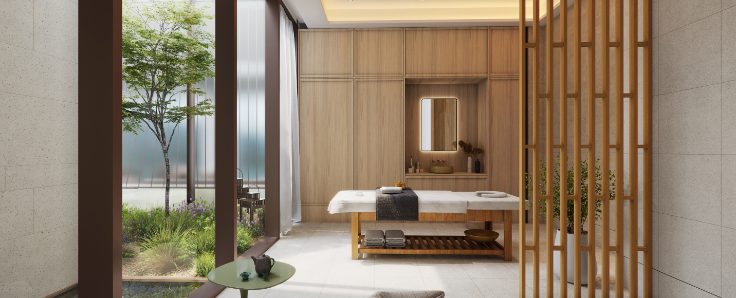 무와 제이드(MUWA JADE) Wellness Club 스파룸, 자연 채광과 테라피 서비스를 갖춘 세컨홈 고급 별장형 세컨드하우스 힐링 공간